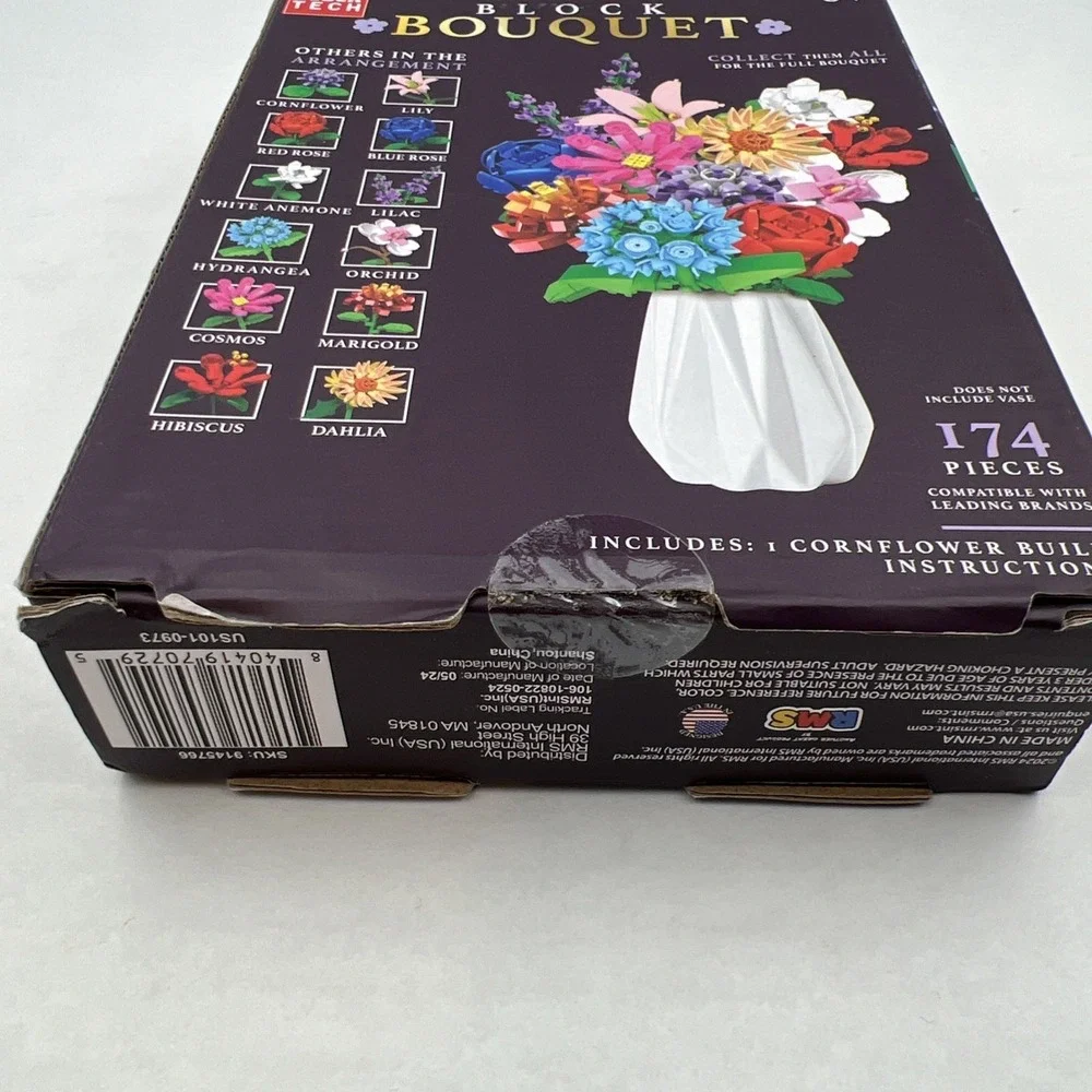 NEW, Block Bouquet CORNFLOWER Flower Building Block Set 174 Pieces‎